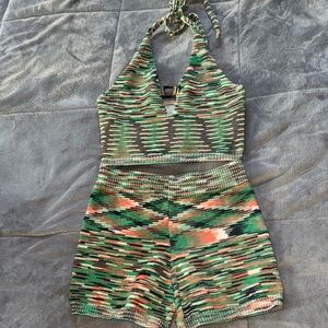 Multicolored Camouflage Knit two Piece